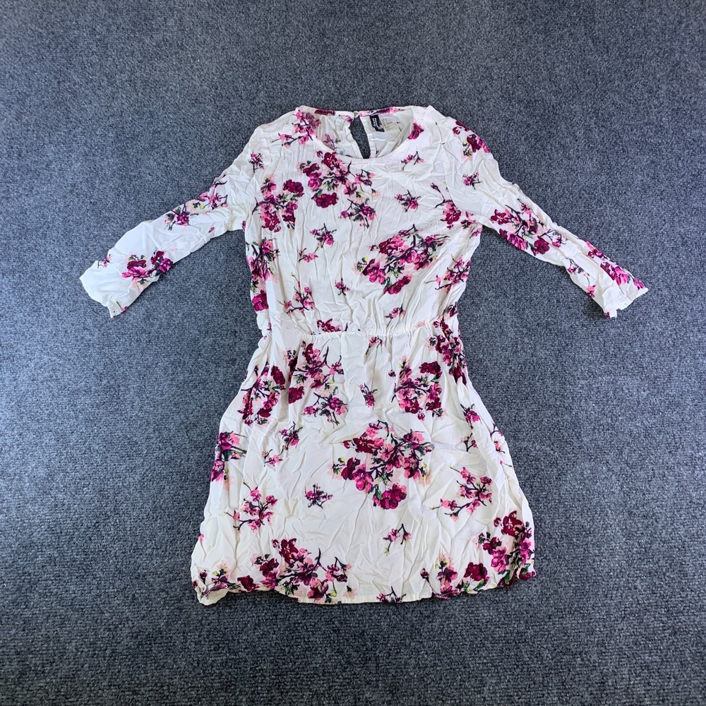 H&M Divided Mini Dress Womens 4 White Blossom Print Keyhole Back Semi Formal